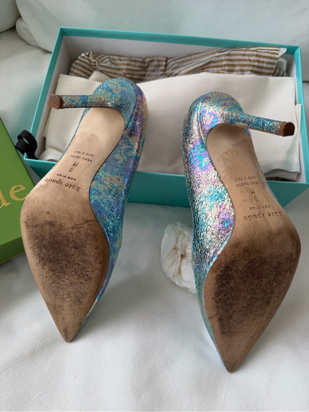 Kate Spade Larisa Iridescent Blue Swirl Pumps Heels Size 8 – Box & Dust Bag - Picture 10 of 11